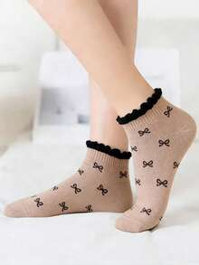 5 Pairs Women's Cute Bow Pattern Casual Sports Style Ankle Socks