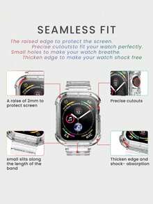 Glitter Bling Jelly Clear Band Case Compatible With Apple Watch Band With Bumper Case 49mm 46mm 45mm 44mm 42mm 41mm 40mm 38mm, Hard Crystal Clear Sport Strap Compatible With IWatch SE Ultra 3 2 Series 11 10 9 8 7 6 5 4 3 2 1 For Boy Girl Hollow No Include Watch - Multicolor - View 11