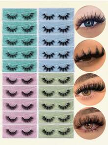 50/20对混合款假睫毛，盒装，自然交叉浓密假睫毛，独立盒装猫眼假睫毛，仿貂毛假睫毛，交叉长纤维假睫毛，浓密卷翘假睫毛，适合派对、卡通风格假睫毛，自然纤细卷翘，放大双眼，旅行必备，海滩度假、露营、婚礼、派对，女士礼物 - 黑色 - 查看 7