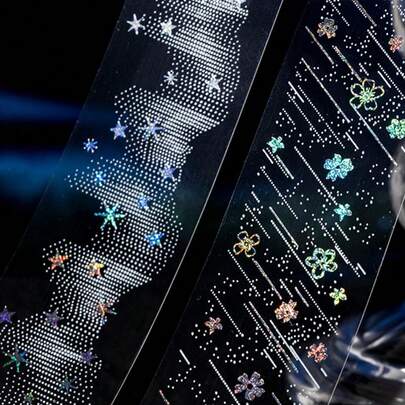 1roll/8rolls Dreamy Starry Sky Washi Tape, Glitter Star Decorative Tape, Scrapbooking Supplies, Planner Stickers, 78.74 Inches (200cm) Starry Shining Series Tape, Cutting Decorative Notebook, Scrapbook, Handmade Diary, DIY, PET Tape, Office & School Supplies