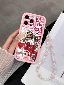 Cherry Painted Groove Pink Additional Bracelet Thick Precision Hole Simple Anti-Drop Thick Phone Protective Case Printed Compatible With IPhone 17/17 Pro Max/ 16/ 16 Pro/ 16 Pro Max/ 16 Plus 15 XR /7/8 15 Pro Max/12 Pro Max/13 Pro Max/14 Pro Max 13 14 11 12p 14 Women P11 Soft Shell P12 Anti-Drop XS.XR /78P.78GES2 Compatible With Redmi Phone Case - Multicolor - View 3