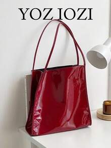 Korean Niche Design Patent Leather Shiny Casual Large Capacity Daily Shoulder Tote Bag - Red - View 1