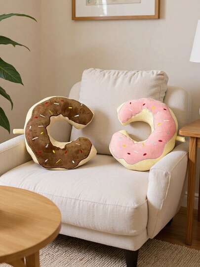 1个甜甜圈抱枕 卡通食物造型靠垫 室内午睡休闲 学生可爱冰淇淋抱枕 适合所有人