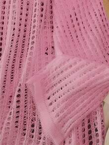 波西米亚风/度假风夏季船领套头针织罩衫 - 粉色 - 查看 4