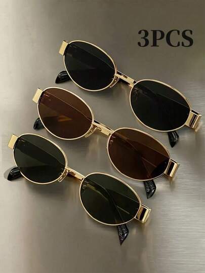 3 piezas Gafas de moda ovaladas de metal retro bohemio, gafas decorativas de alta gama con estilo unisex