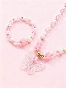 2pcs/Set Kalung & Gelang Manik-manik Liontin Kupu-kupu Modis yang Cantik, Set Perhiasan Anak Perempuan, Aksesoris Perhiasan Sehari-hari - MultiWarna - View 6