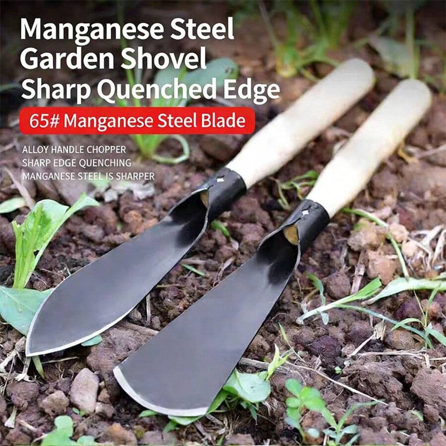 1把65号锰钢园艺铲；锋利淬火刀片，适合种植；木质防滑手柄；耐磨防锈；草坪修补必备工具；适用于盆栽植物、园艺和移植；户外沙滩挖掘、淘金、露营和采摘野生蔬菜；适合室内外使用。 - 彩色 - 查看 1