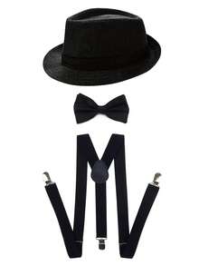 3件套 D EXCEED 1920年代盖茨比风格男士服装配饰，曼哈顿软呢帽、领结、Y型背带 - 适合日常穿着、正式场合、舞蹈表演、黑帮角色扮演服装 - 彩色 - 查看 5