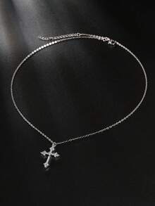 1pc Luxurious Zirconia Cross Pendant Necklace, Elegant Metal Finish, Gift For Mother's Day, Valentine's Day, Date Night