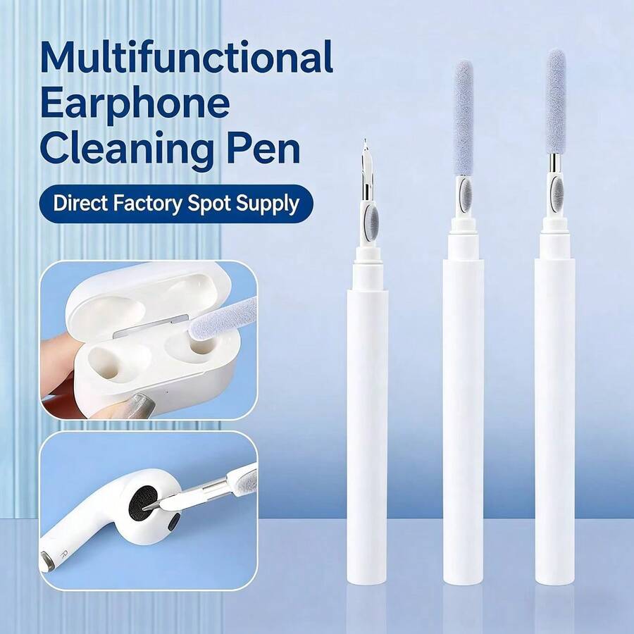 1-2-3 Multi-Functional Cleaning Pen With Soft Brush And Flocked Sponge, Suitable For Bluetooth Earphone Case Cleaning Tool - Multicolor - View 1