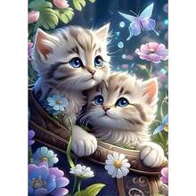 GDYEEH DIY 5D Kitten Diamond Art Painting Kits, Flowers Full Round Drill Sparkling Diamond Painting Picture, Cute Cats Diamond Painting Art Craft Kits For Adults Beginners, Home Wall Decor 12x16inch - USGD089 - 查看 1