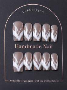 10片/套 手工制作 Y2K 风格浅粉色长方形亚克力美甲贴纸，采用手绘渐变闪粉设计，包含1片果冻胶和1个指甲锉。适合日常佩戴以及科切拉音乐节等活动，可用于美甲贴纸和美甲护理产品。美甲用品 手工按压式美甲 - 淺粉色 - 查看 2