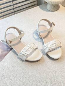 White Pleated Wide Strap Sandals - Cushioned Sole, Transparent Chunky Heel, Adjustable Ankle Strap - White - View 4