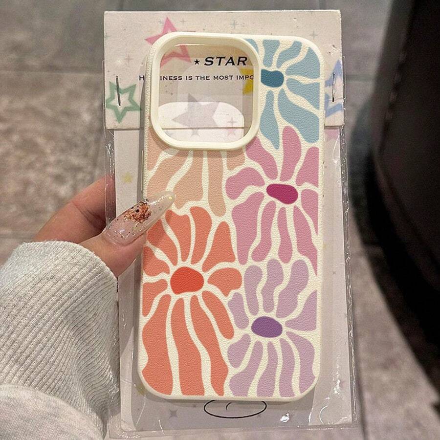 涂鸦风格 TPU 材质单件装清新花卉图案全包防震软壳手机壳,兼容 17 Pro Max/17/16 Pro Max/15/13/12/11、S20 FE/A15/S24/A55、Redmi Note 11/12/13 Pro - 白色 - 查看 1