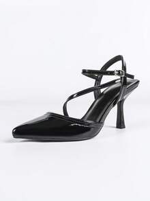 Women's Black Pointed Toe Slip-On Casual Personalized Minimalist Elegant Hollow Soft Bottom Stiletto High Heel Shoes - Black - View 6