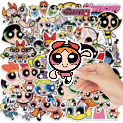 40张/包飞天小女警防水贴纸：可爱贴纸，适用于日记本、行李箱、水瓶和笔记本电脑——90年代怀旧粉丝和DIY爱好者的完美之选