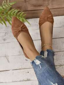 Women's Brown Minimalist Flat Shoes With Pleated Toe, Elegant Style, Outdoors In Summer, Faux Suede - 棕色 - 查看 2