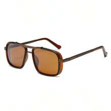 1pc Men's Fashion Thick-Rimmed Double-Bridge Fashion Glasses - Brown - View 2