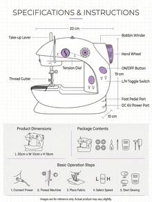 Máquina de coser eléctrica de nivel de entrada, máquina de coser eléctrica mini ligera y multifuncional, máquina de coser doméstica práctica y multifuncional, máquina de coser eléctrica sobrehiladora de mesa resistente, (puede coser manualmente patchwork), con luz LED nocturna; enhebrador automático - Lila Púrpura - Ver 7