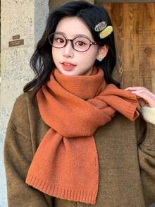 1条韩式针织围巾，双面仿羊绒加厚保暖披肩，男女通用 - 多色C - 查看 4