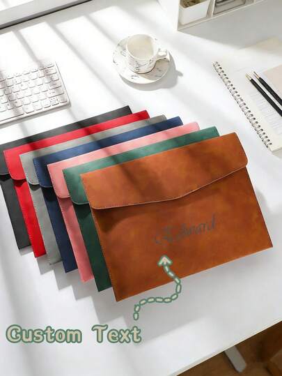 1pc Custom A4 Folder, Leather Document Bag With Personalized Name/Text, Magnetic Closure Design, Large Capacity Folder, Suitable For Business And Office Use, Office Storage, And Document Organization. It Is An Ideal Personalized Tool For Exams And Storage And Also A Unique And Customized Gift. Perfect For Giving To Boyfriends, Girlfriends, Family, Friends