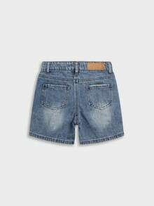 Vintage Washed Light Color Embroidered Adjustable Waist Distressed Denim Shorts For Young Boys - Light Wash - View 12