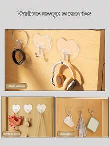 50pcs Strong Adhesive Clear Wall Hooks - Casual Style, Easy To Install, No Drilling Required, Plastic Heart Shaped Utility Hooks For Kitchen And Bathroom, Wall Mounted Storage Organizer Bathroom Organizer Bathroom Decor Fall Decor Back To School - Transparent - View 2