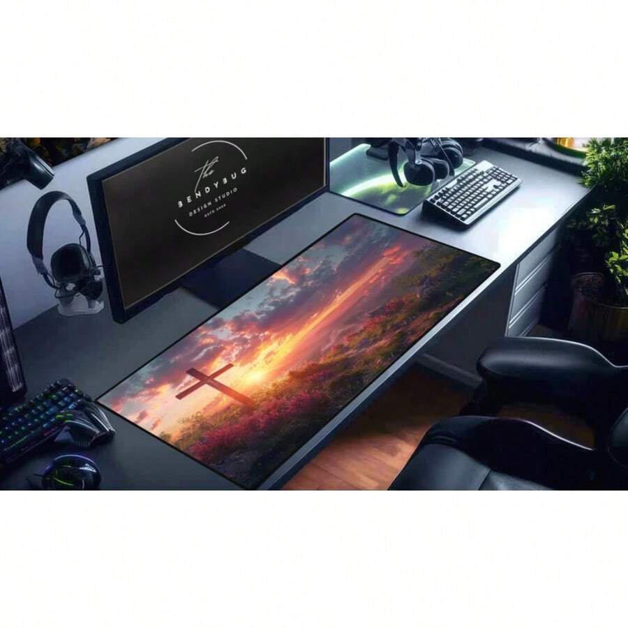 Sunset Cross Desk Mat: Religious Christian Mouse Pad - Size - View 1