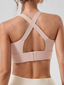 Sujetador deportivo sin cables con espalda cruzada y tirantes, con almohadillas extraíbles, cómodo camiseta interior delgada para correr, yoga y uso al aire libre - Rosa - Ver 3