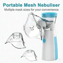 Nebulizer, Portable Nebulizer Machine For Adults & Kids, Mesh Nebulizer With Adjustable Mist, Masks & USB Power, For Breathing Relief & Facial Hydration - Blue and White - View 2