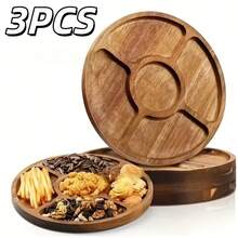 1/3件装木质五格分隔食物托盘，托盘，盘子，木制托盘，厨房托盘，多功能水果零食开胃菜托盘 | 多功能木制零食水果收纳托盘 - 卡其色 - 查看 13