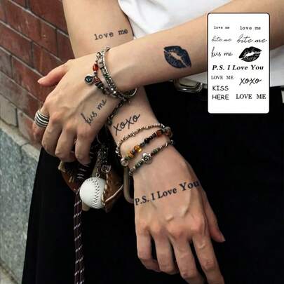 1pc Waterproof Tattoo Sticker, PVC Fake Tattoo, "LOVE ME" Design, Suitable For Men & Women, Daily Use On Hands & Legs
