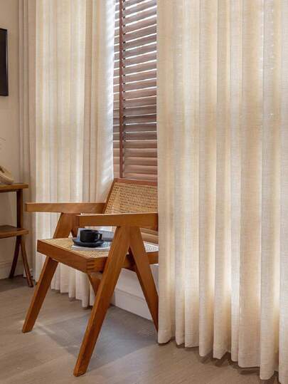 1pc Solid Color Japanese Minimalist Style Window Curtain, Made Of Polyester Fiber, Textured Design, Suitable For Living Room, Office, Home Decor