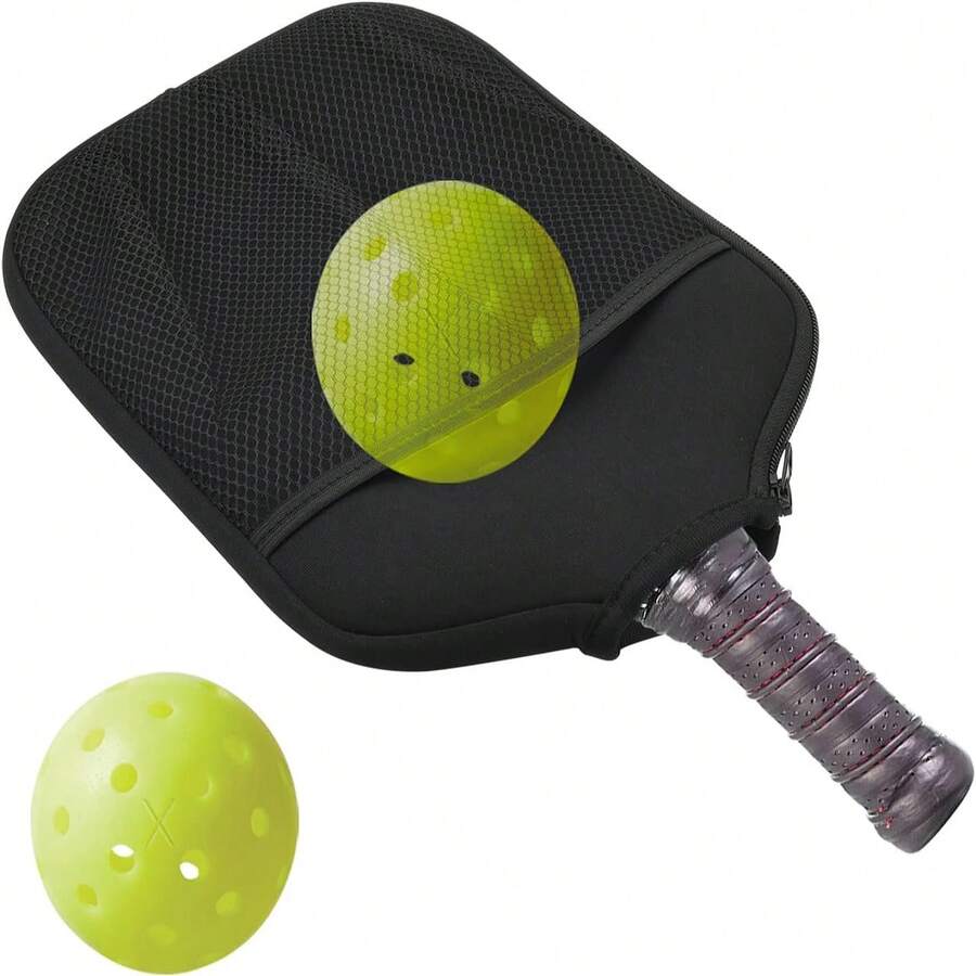 1pc Mesh Bag Style Pickleball Bag Cover, Zipper Opening Fits Most Pickleball Paddles - Black - View 1