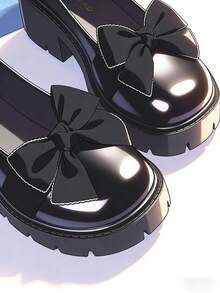 Casual Loafers, Women's Mules,Punk  Preppy    Grommet Eyelet  Bow    Home    Fashionable Platform Women's Flat Shoes, Women's Loafers, Y2K Style Cute School Style Loafers, Platform Loafers, Mary Jane Shoes, Women's Versatile Flat Shoes, Metal Buckle Loafers, Black Patent Leather Pleated Skirts. - 黑色 - 查看 9