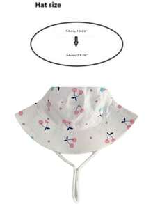 1pc Kids Cartoon Cherry Print Adjustable Windproof Bucket Hat, Sun Protection, Suitable For Spring/Summer, Great For Vacation Gifts - Cherry - View 3