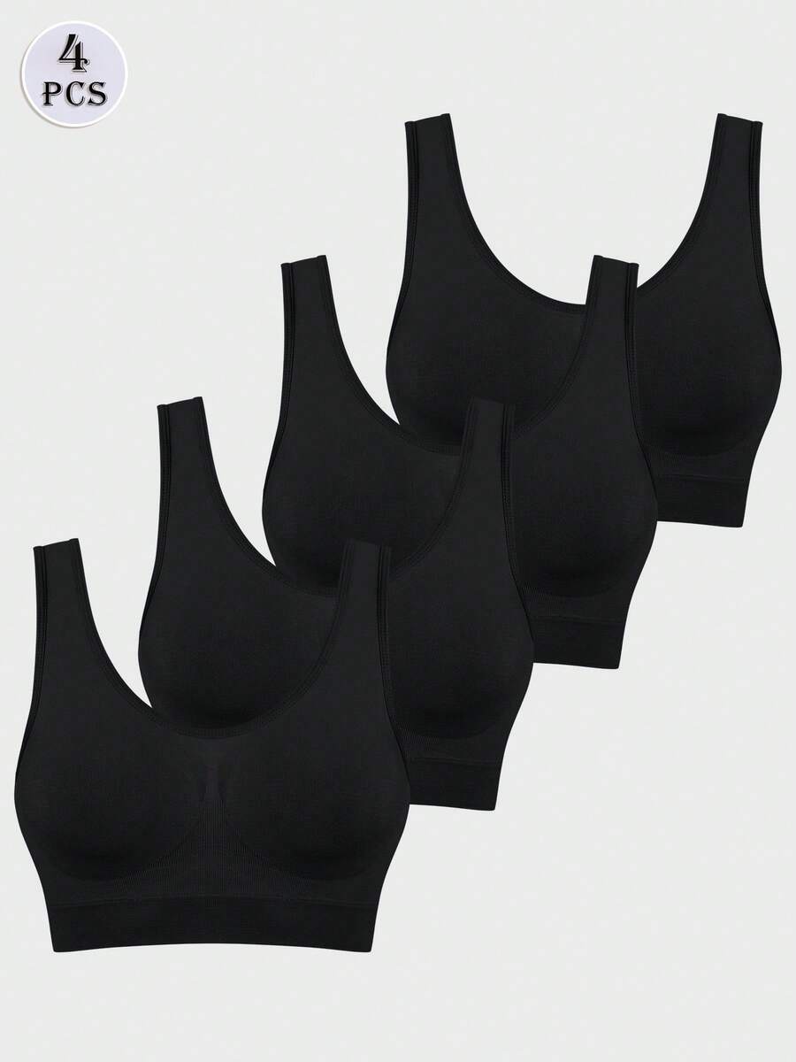 4pcs/Pack Women Seamless Sports Bra With Wireless Breathable Vest Style - Black - View 1