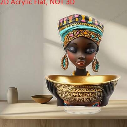 [2D Flat] A 2D Acrylic Flat Decoration Featuring An African Woman With A Colorful Headpiece, Perfect For Home Or Office Display. It Makes An Ideal Gift For Thanksgiving, Mother'S Day, Ramadan, And Easter.