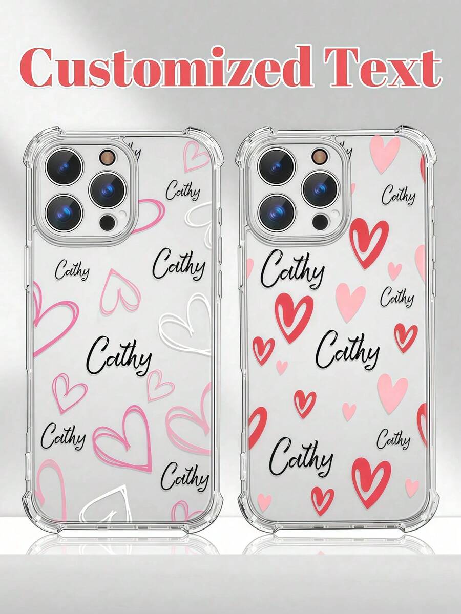 1pc Transparent Shockproof Customizable Phone Case, Personalized Font, Name, Heart Design, Eternal And Fashionable, Suitable For S25 Ultra/S25 Plus/S25/S24 Ultra, 11/11 Pro/11 Pro Max/12/12 Pro/12 Mini/12 Pro Max/13/13 Pro/13 Pro Max/13 Mini/14/14 Plus/14 Pro/14 Pro Max/15/15 Plus/15 Pro/15 Max/16/16 Plus/16 Pro/16 Pro Max 16E, Android Phones - Clear - View 1