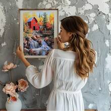 Diamond Painting Kits Red House For Adults, DIY 5D Landscape Diamond Painting, Full Drill Diamond Art Fall Scenery Kits Art Pictures For Gifts Home Wall Decor 30x40cm - 紅房子 - 查看 6