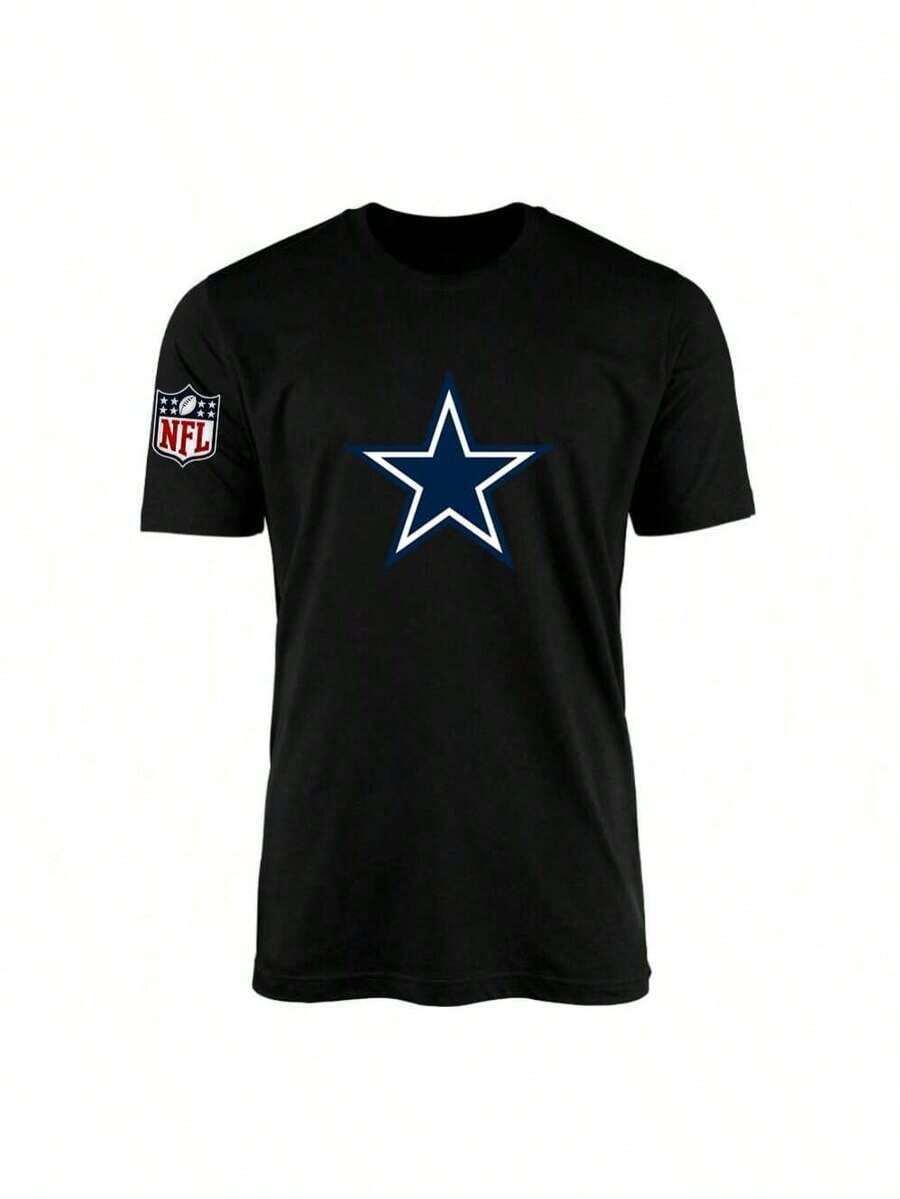 100% Cotton Unisex T-Shirt For Men And Women - American Football Team - Cowboys Shirt/Blouse On  - Star - 黑色 - 查看 1