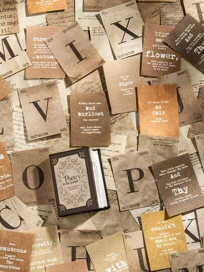 Verpakking van 80 stuks decoratief papier met vintage tekst, niet-klevend materiaal voor scrapbooking, knutselprojecten, kerstcadeaus, gepersonaliseerde planners en schoolbenodigdheden.