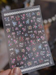 1 Sheet Spring Colorful Flowers Bow Nail Charms Stickers 5D Embossed Design Nail Art Stickers DIY Manicure Elegant Decoration Decal For Women Valentine's Day Gift Nails Nail Supplies - Multicolor - View 13
