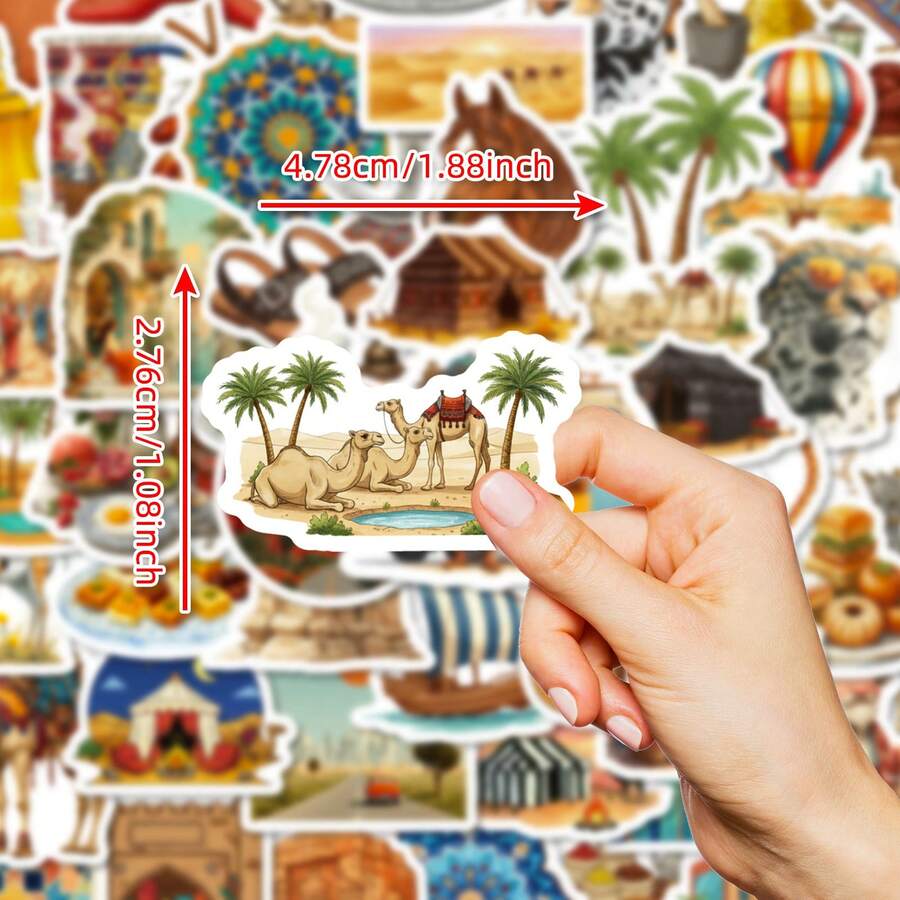 56pcs New Middle Eastern Lifestyle Stickers, Exotic Outdoor Architecture, Food, People, Graffiti Stickers - Multicolor - View 1