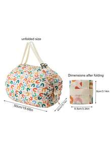 1 Peça Sacola Grande Dobrável de Alta Capacidade, Sacola de Compras Durável, Design Sanfona Retrátil, Formato Redondo, Portátil com Alça de Ombro, Adequada para Compras, Viagens, Dobra em Mochila - Multicolorido - Visão 3