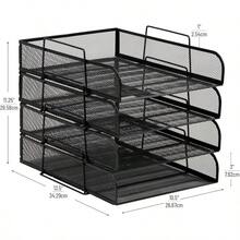 Betesh Mind Reader Stackable Paper Tray Desktop Organizer File Storage Office Metal Mesh 10.5" L x13.5 W x11.25 H 4 Pcs. Black - Negro - Ver 3