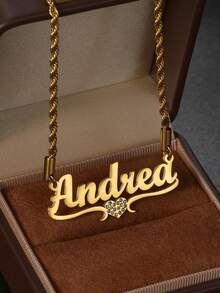 1pc Personalized Zirconia Necklace, Customized Necklace, Heart, Butterfly, Crown, Different Styles To Choose From, Inlaid Zirconia Necklace, Gold Nameplate Personalized Customized Jewelry Necklace, As A Valentine's Day Gift, Mother's Day Gift - Gold - View 4