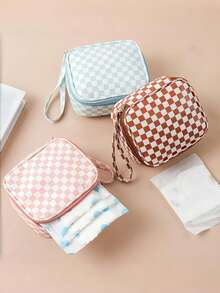1pc Customized Letter Women Sanitary Pad Holder, Portable Checkerboard Pattern Feminine Hygiene Pouch For Students, Multi-Purpose Mini Storage Case For Pads, Tissues, Chargers And Other Small Items,Boho Vibes - Many - View 3