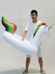1 pieza - Flotador de natación grande con diseño de unicornio, personalizable, anillo de vida inflable de 120/90 cm de grosor, flotador de agua inflable con diseño de unicornio blanco y arcoíris - Multicolor - Ver 6