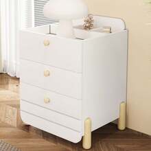 Bedside Table With 3 Drawers With Parquet Finish, Soft-Close Drawer Design, For Living Room And Bedroom, White - White - View 2